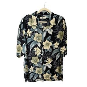 TOMMY BAHAMA 100% Silk Button Down Shirt Tropical Floral Hawaiian Men's Sz L